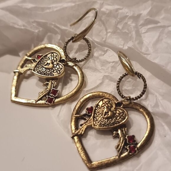 New FP LOVE SONG Antique Gold Bird Heart Charm Earrings - Picture 5 of 8